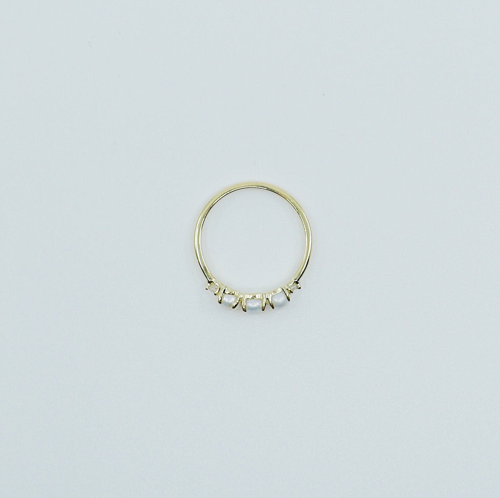 Hailey Pearl Five Stone Ring, 5 stone band, Pearl and Diamond ring, 14k gold stone ring, five stone ring, pearl ring, diamond ring