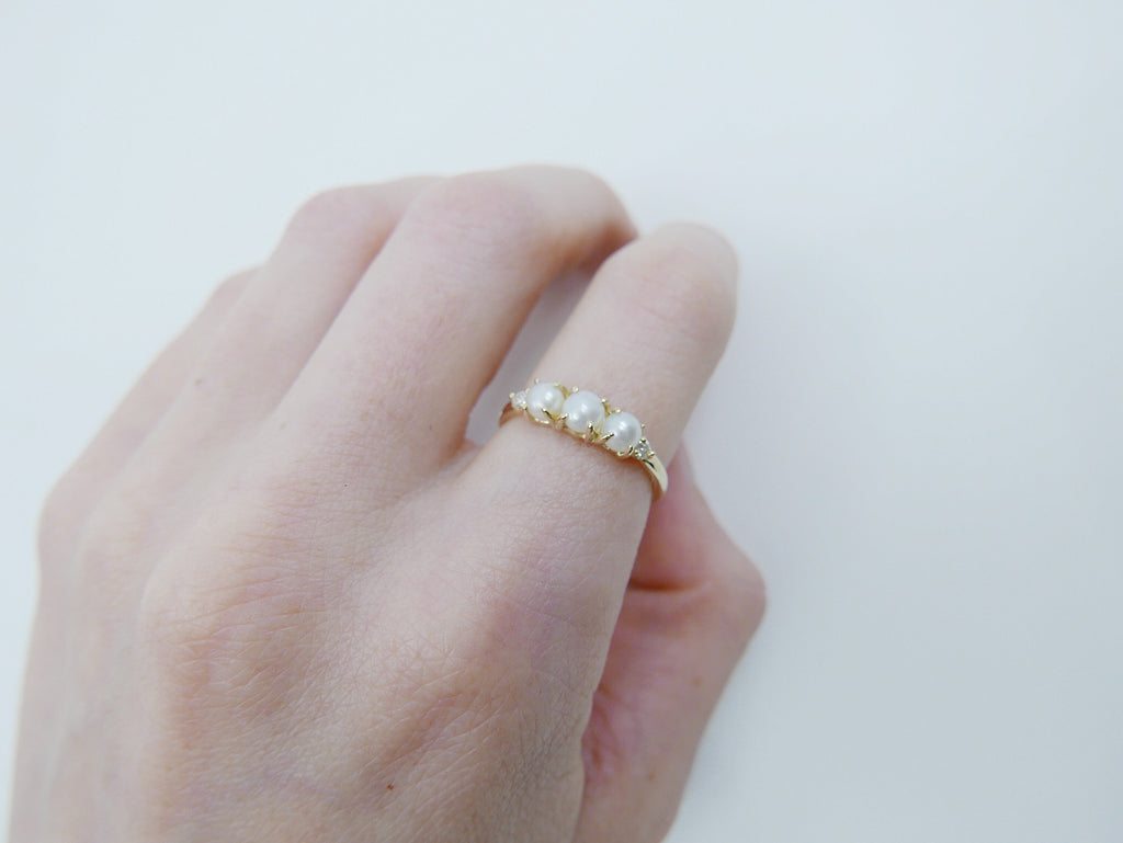 SAMPLE  SALE Hailey Pearl Five Stone Ring, 5 stone band, Pearl and Diamond ring, 14k gold stone ring, five stone ring, pearl ring