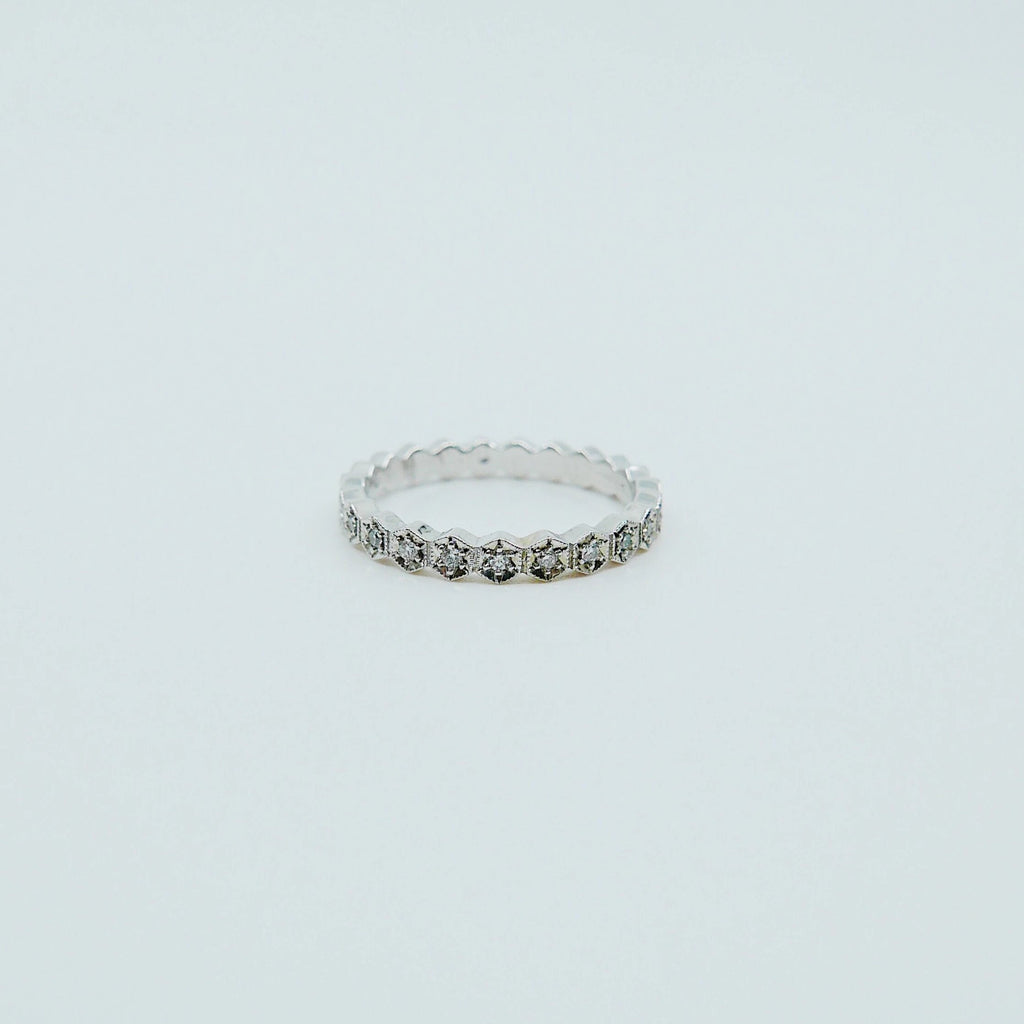 Hexagon Diamond Eternity band, diamond stacking band, wedding band, infinity Geometric ring, diamond infinity ring