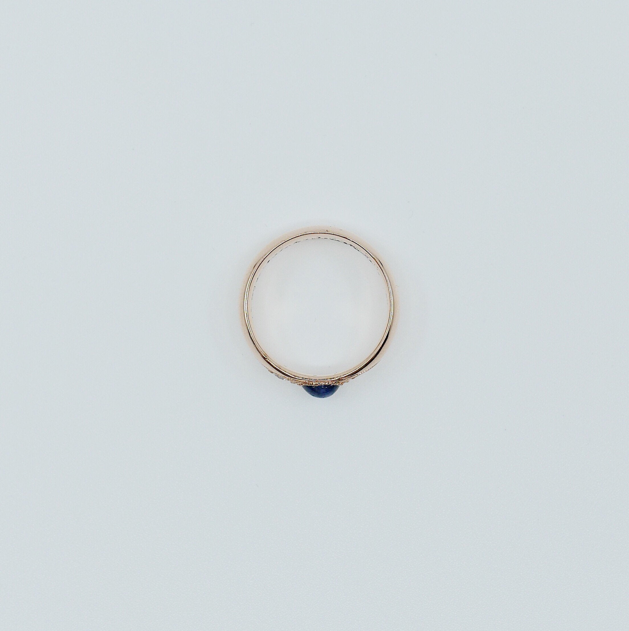 Indira Band, Blue Sapphire diamond band, thick gold band, Blue Sapphire cabochon wedding band, 3 stone band, sapphire and diamond gypsy ring