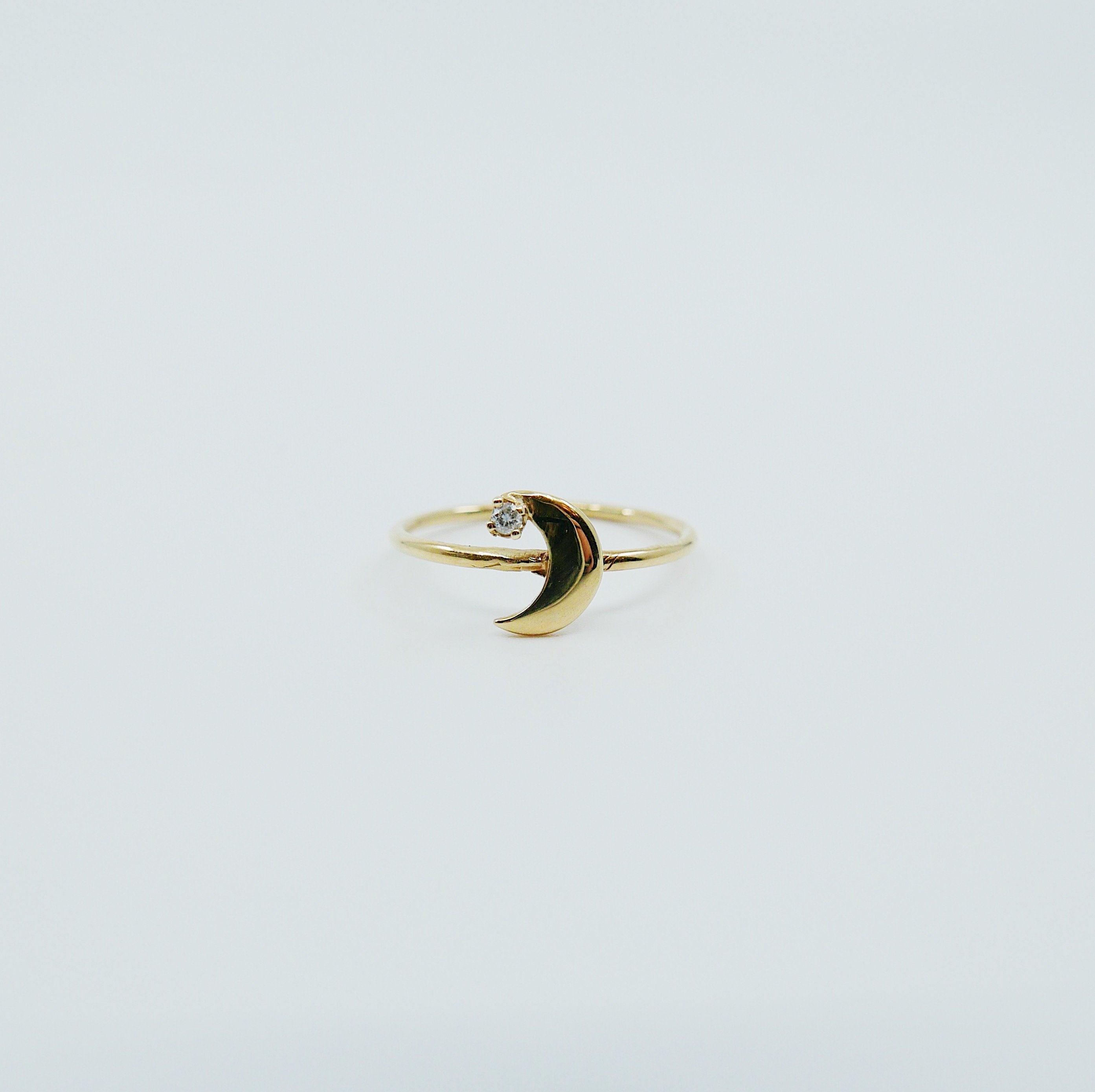 Crescent Moon ring, 14k moon and star ring, moon and diamond ring, crescent ring, 14k gold crescent moon ring, diamond ring