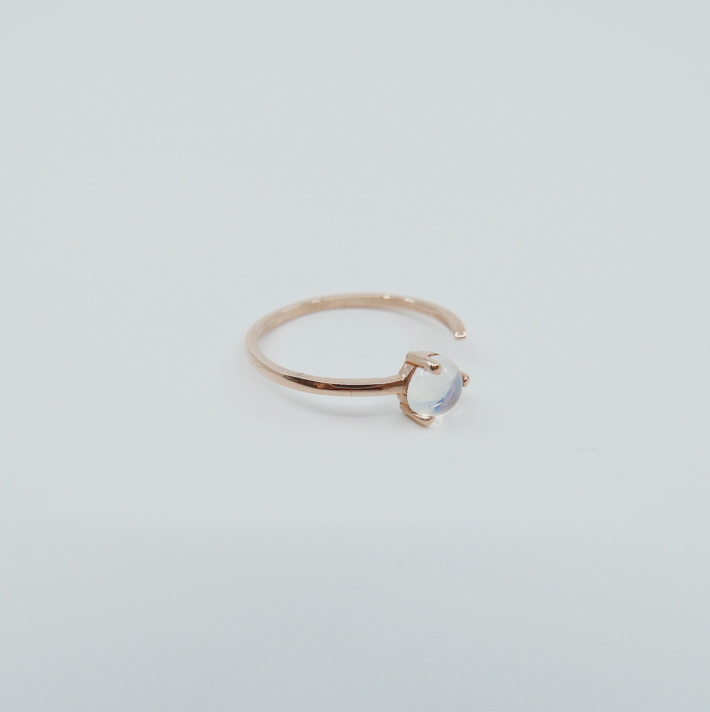Mystic moonstone open cuff ring, rainbow moonstone cabochon open ring, 14k gold asymmetrical cuff ring with natural stone