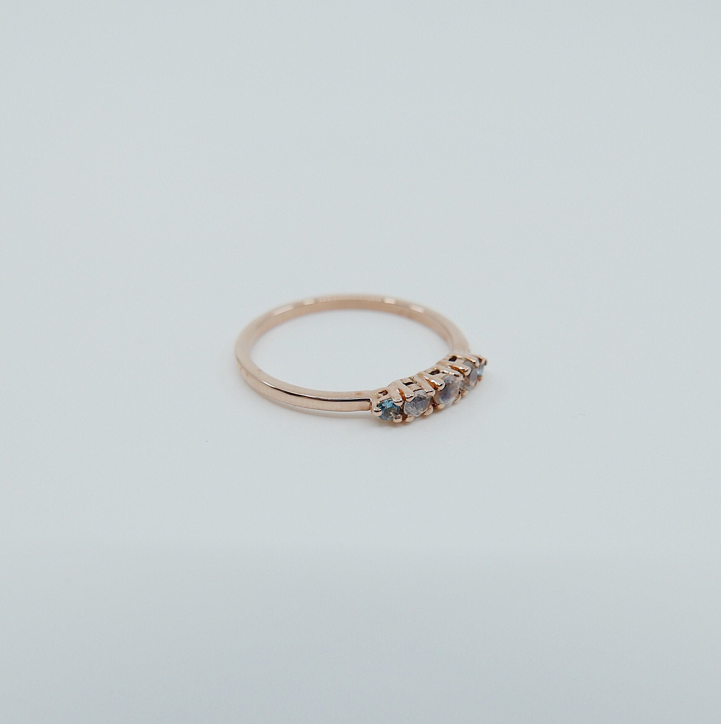 Riley moonstone and aquamarine ring, 5 stone gold ring,  Moonstone aquamarine ring, 14k gold moonstone ring, rainbow moonstone band