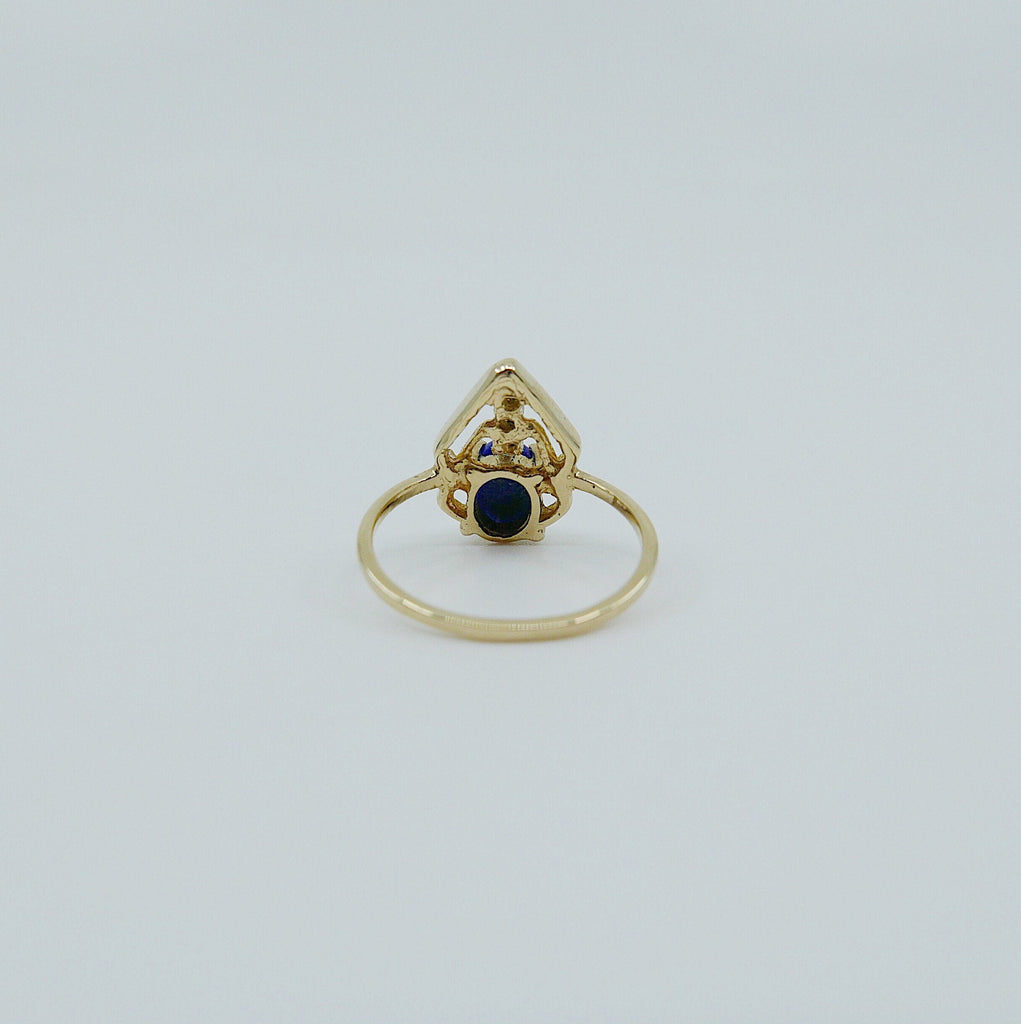 Lapis Scarab ring, Oval Lapis diamond scarab ring, geometric lapis ring, lapis bug ring, 14k gold lapis ring, champagne diamond ring