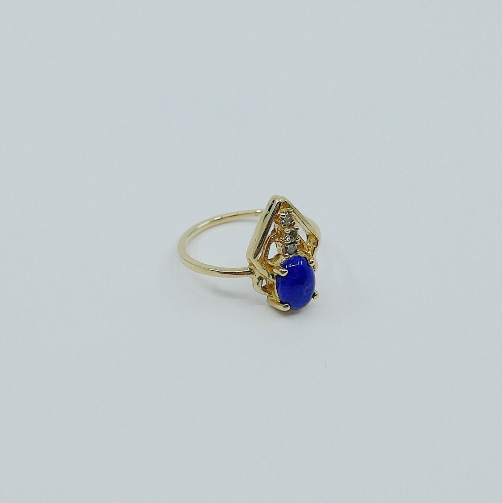 Lapis Scarab ring, Oval Lapis diamond scarab ring, geometric lapis ring, lapis bug ring, 14k gold lapis ring, champagne diamond ring