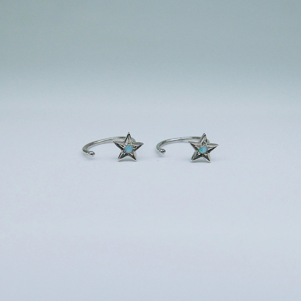 Opal Star Hook Earrings, star earrings, star hook, opal open hoop, opal hook earring, opal star earring, sterling silver cuff hook