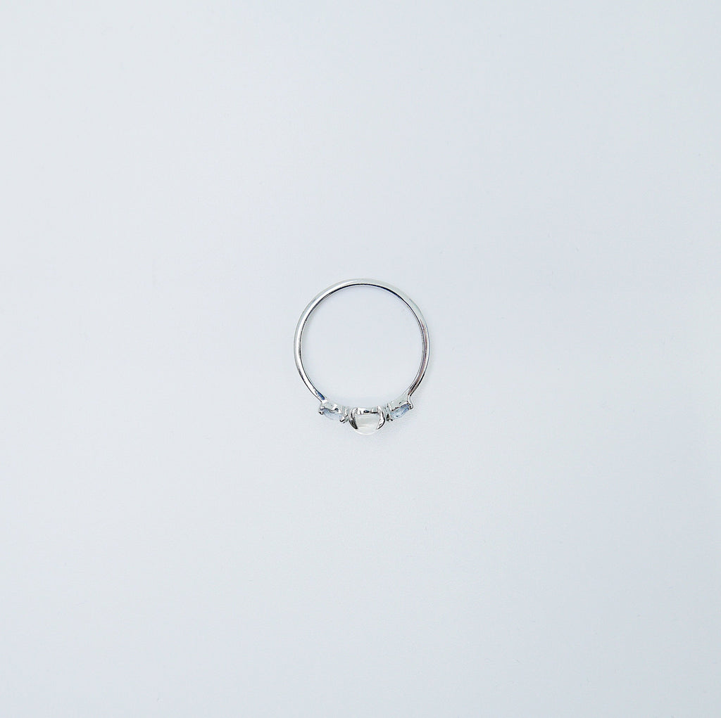 Penelope Moonstone ring, Moonstone and  rosecut sapphire ring, 3 stone ring, 14k gold rainbow moonstone ring