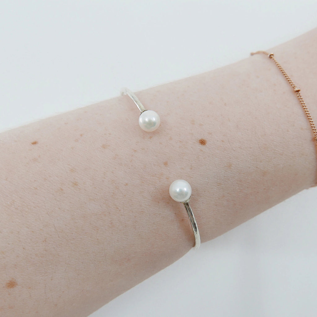 Pearl Cuff Bracelet, Open Pearl Cuff, Pearl Bracelet, Studded Pearl Bracelet, Sterling Silver Pearl Cuff Bracelet, Silver Pearl Bracelet