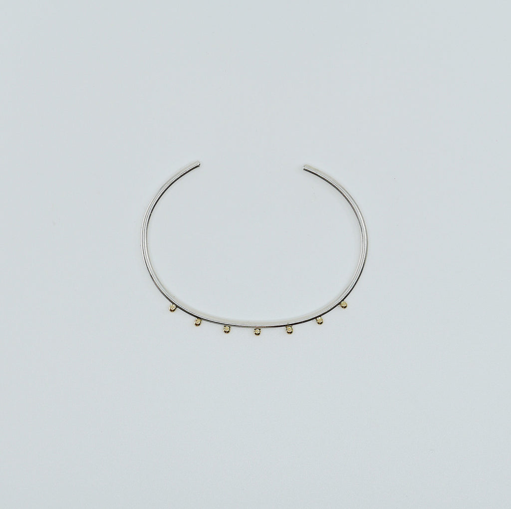 Studded Cuff Bracelet, Sterling Silver Studded Bracelet, 14k Gold Studded Bracelet, Two Tone Bracelet, Mixed Metals Bracelet