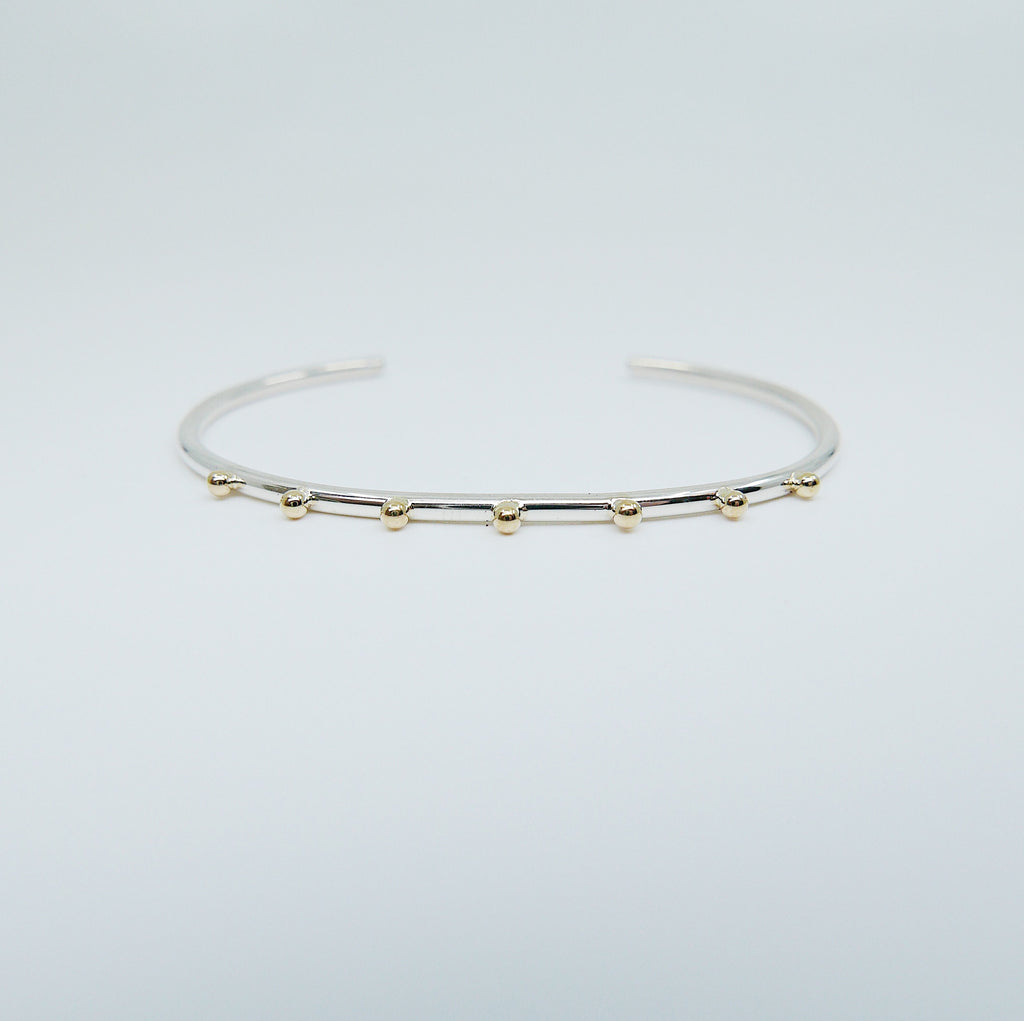 Studded Cuff Bracelet, Sterling Silver Studded Bracelet, 14k Gold Studded Bracelet, Two Tone Bracelet, Mixed Metals Bracelet