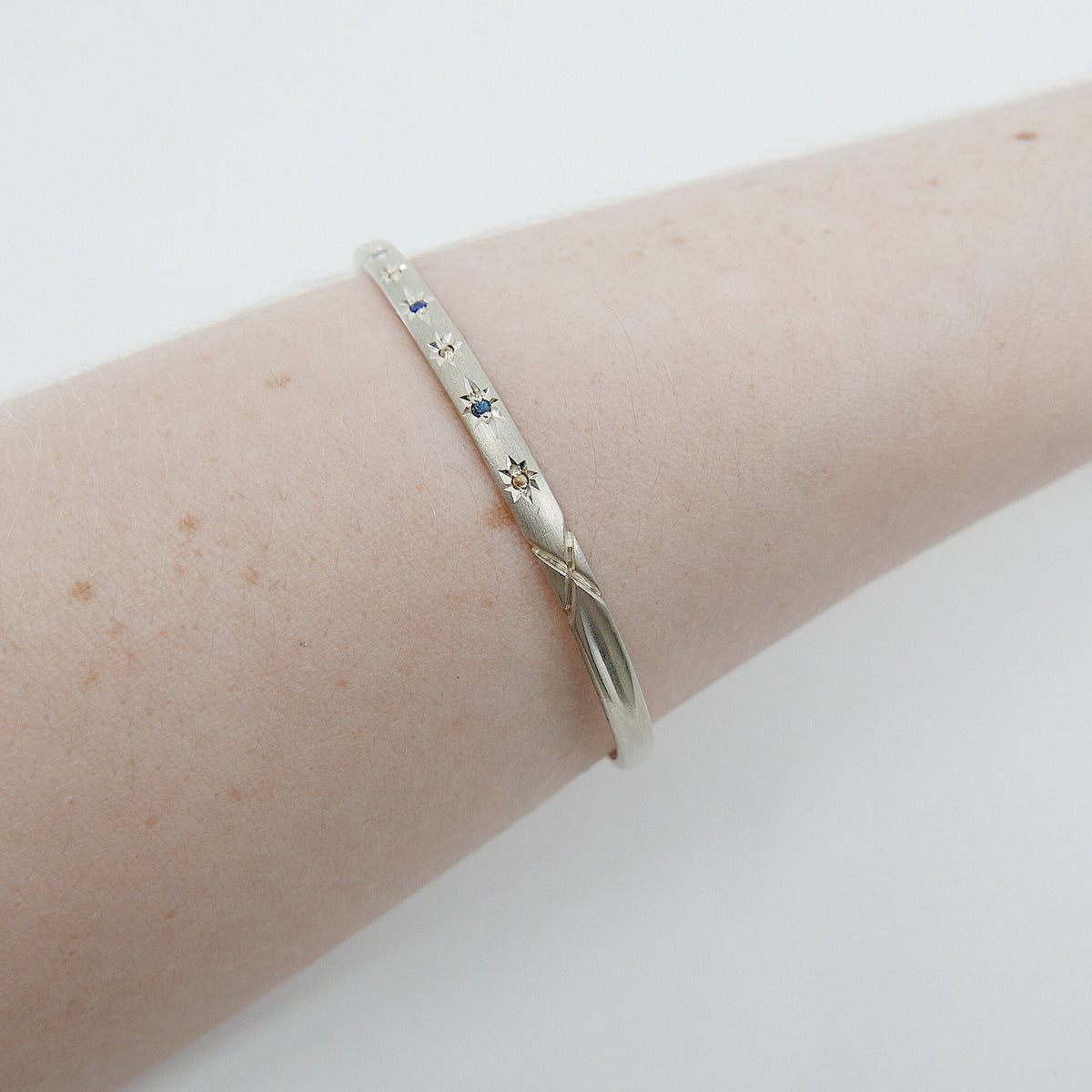 Starburst Cuff Bracelet, Starburst Sapphire Cuff Bracelet, Sterling Silver Starburst Bracelet, Sapphire Cuff Bracelet, Star Cuff Bracelet