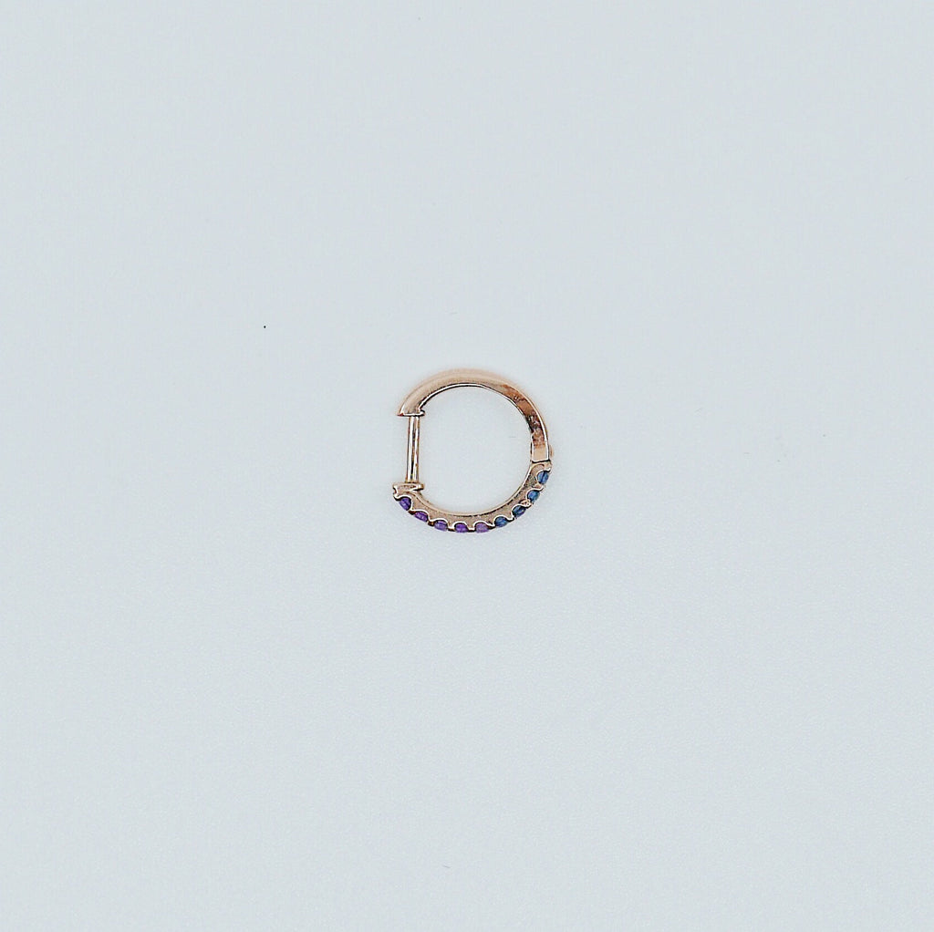 Mini Bi-Color Hoop Earring, Amethyst and Blue Sapphire Hoop Earring, Purple and Blue Hoop Earring, Bi-Color Hoop Earring