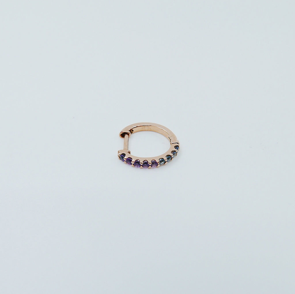 Mini Bi-Color Hoop Earring, Amethyst and Blue Sapphire Hoop Earring, Purple and Blue Hoop Earring, Bi-Color Hoop Earring