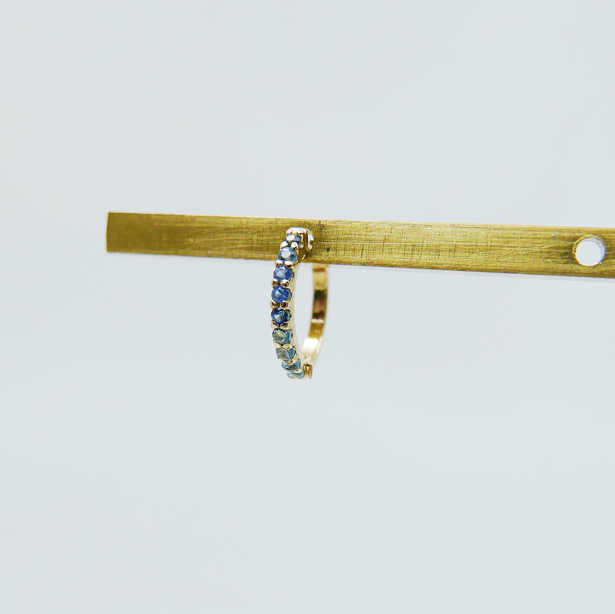 Mini Bi-Color Hoop Earring, Blue Sapphire and Aquamarine Hoop Earring, Blue Hoop Earring, Bi-Color Hoop Earring