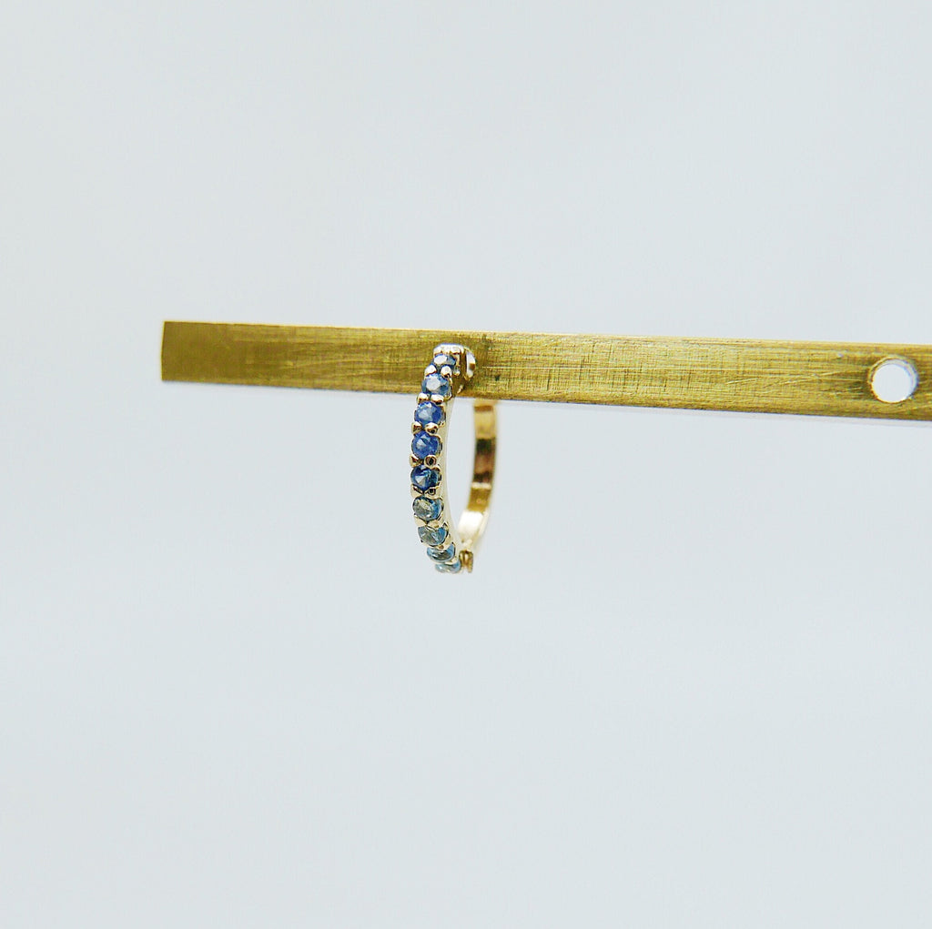 Mini Bi-Color Hoop Earring, Blue Sapphire and Aquamarine Hoop Earring, Blue Hoop Earring, Bi-Color Hoop Earring