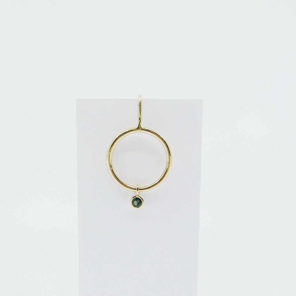 Open Hoop Drop Tourmaline Earring, Open Hoop 14k Gold Earring, Green Tourmaline Hoop, Fish Hook Open Hoop Earring