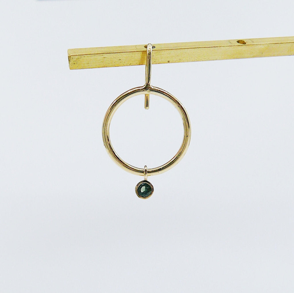 Open Hoop Drop Tourmaline Earring, Open Hoop 14k Gold Earring, Green Tourmaline Hoop, Fish Hook Open Hoop Earring
