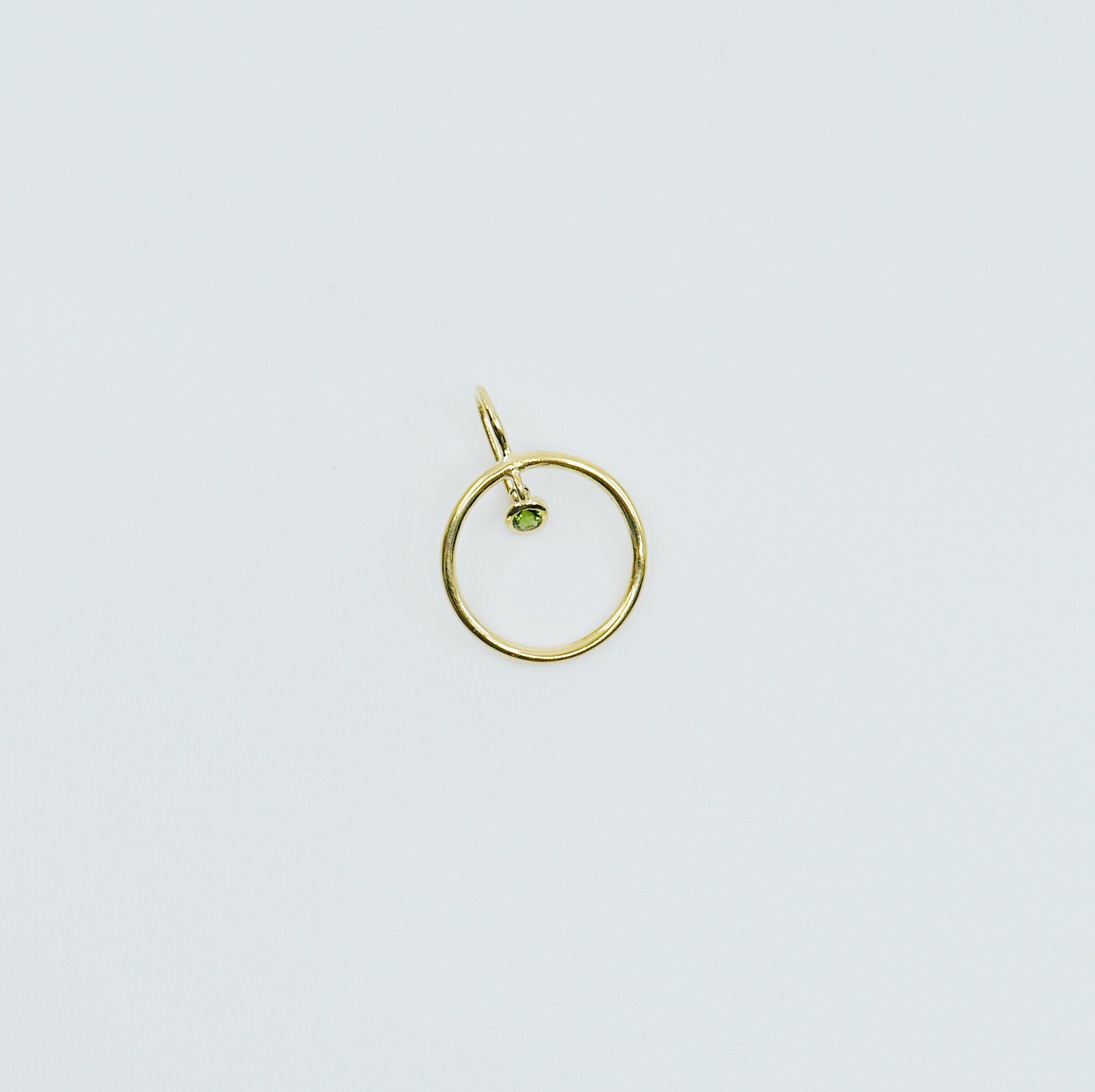 Open Hoop Green Tourmaline Earring, Open Hoop 14k Gold Earring, Tourmaline Hoop, Fish Hook Open Hoop Earring