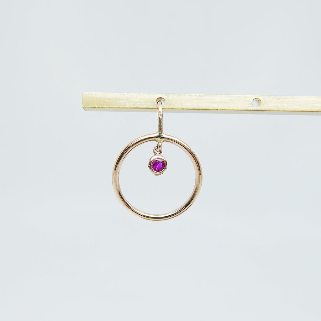 Open Hoop Ruby Earring, Open Hoop 14k Gold Earring, Ruby Hoop, Fish Hook Open Hoop Earring