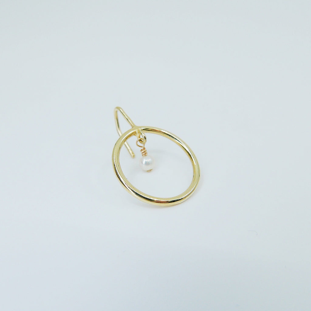 Open Hoop Pearl Earring, Open Hoop 14k Gold Earring, Pearl Hoop, Fish Hook Open Hoop Earring