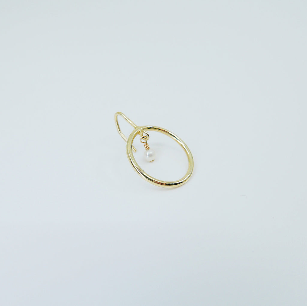 Open Hoop Pearl Earring, Open Hoop 14k Gold Earring, Pearl Hoop, Fish Hook Open Hoop Earring