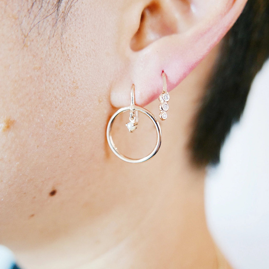 Open Hoop Pearl Set Earring, Open Hoop 14k Gold Earring, Pearl Hoop, Fish Hook Open Hoop Earring