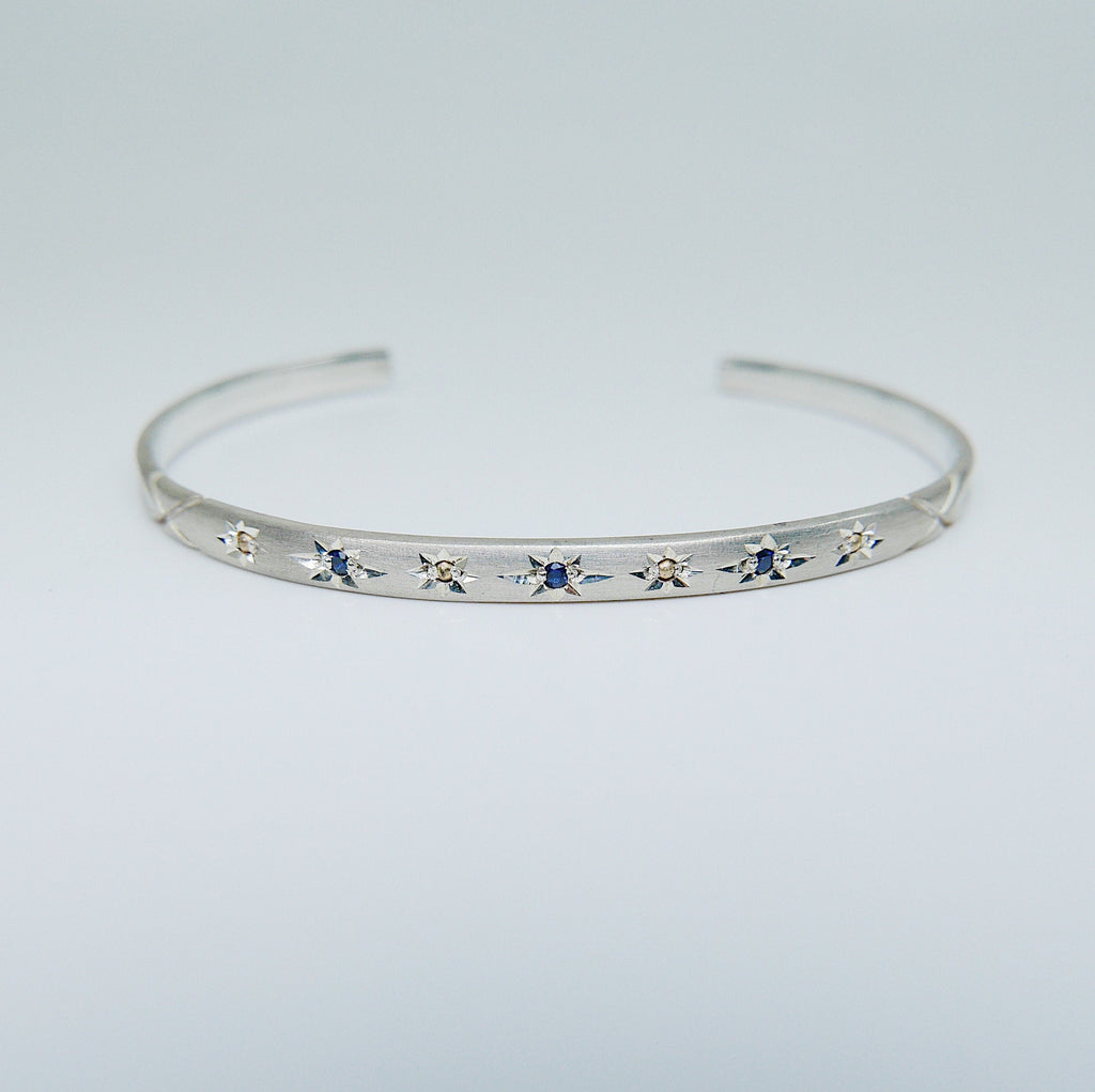 Starburst Cuff Bracelet, Starburst Sapphire Cuff Bracelet, Sterling Silver Starburst Bracelet, Sapphire Cuff Bracelet, Star Cuff Bracelet