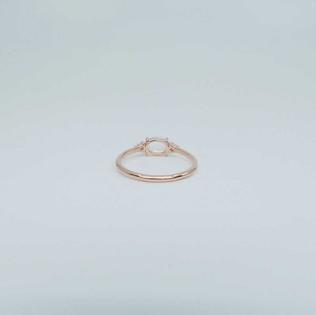 Oval Moonstone Ring 2.0, three stone ring, moonstone and diamond ring, 14k gold moonstone ring, east west ring