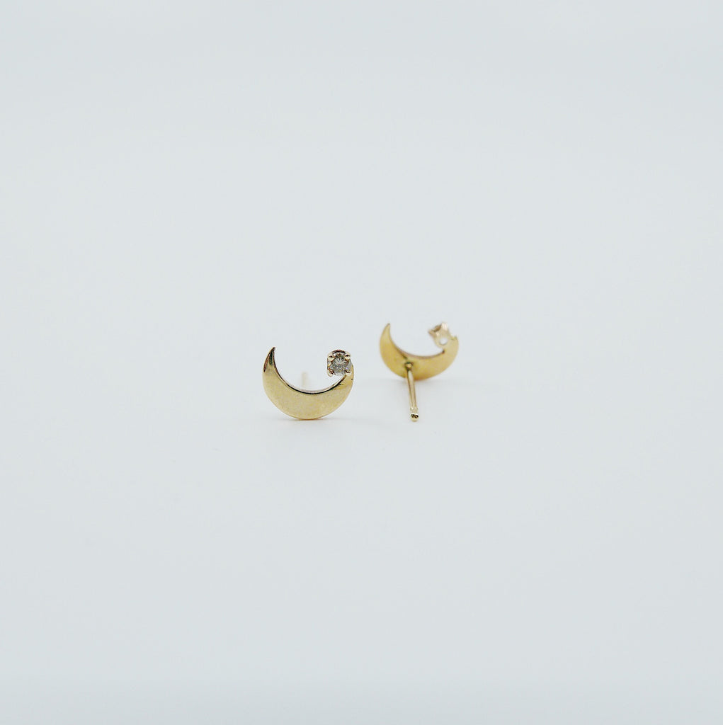 Crescent Moon Diamond Earrings, small moon Earrings, Diamond Moon Earrings, Diamond Moon, Moon Earrings, Crescent earrings, moon posts