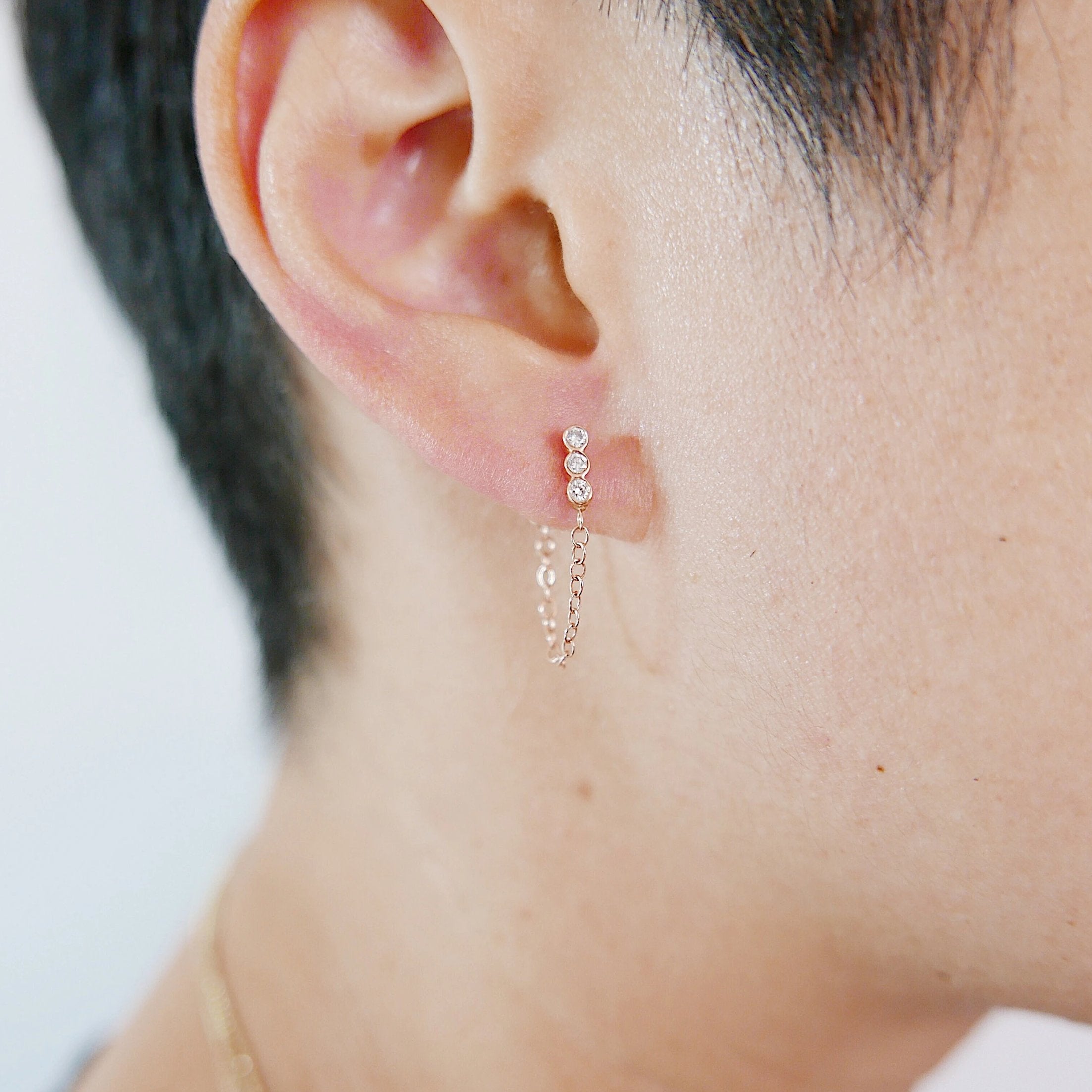 Dot Dot Dot Diamond Chain Earrings, Emerald Chain Earrings, Diamond Chain Earrings, Ellipsis Earrings