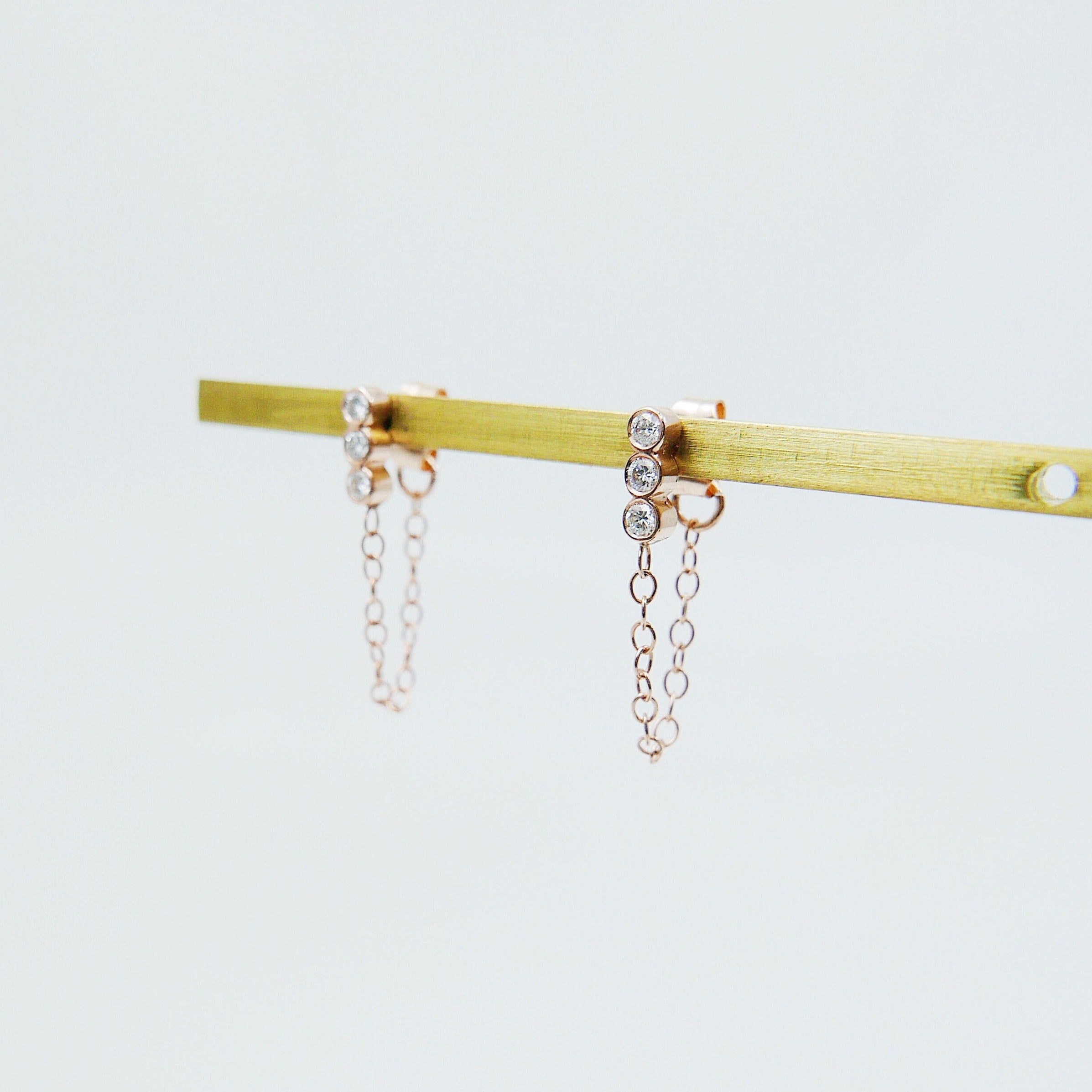 Dot Dot Dot Diamond Chain Earrings, Emerald Chain Earrings, Diamond Chain Earrings, Ellipsis Earrings
