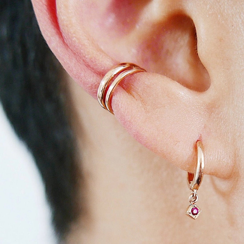 Double Cuff, ear cuff, double gold ear cuff, 14k ear cuff, edgy ear cuff, non pierced earring, gold bar cuff