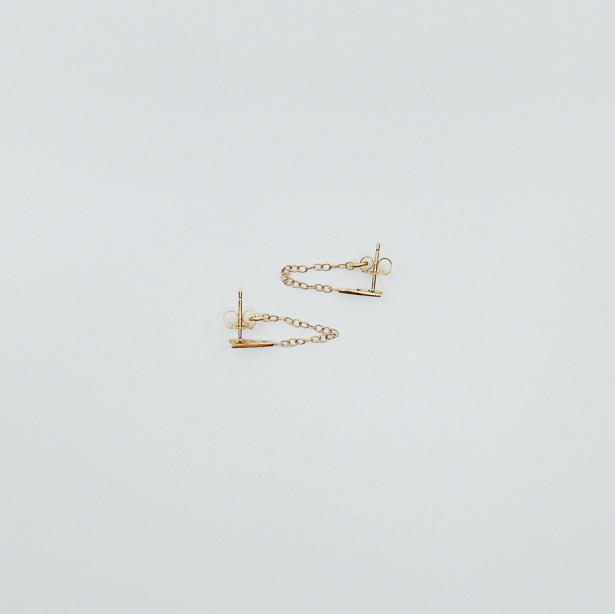 Ribbon Chained Earrings, Diamond Chained Earrings, Emerald Chained Earrings, 14k Gold chain earrings, Gold Chained earrings