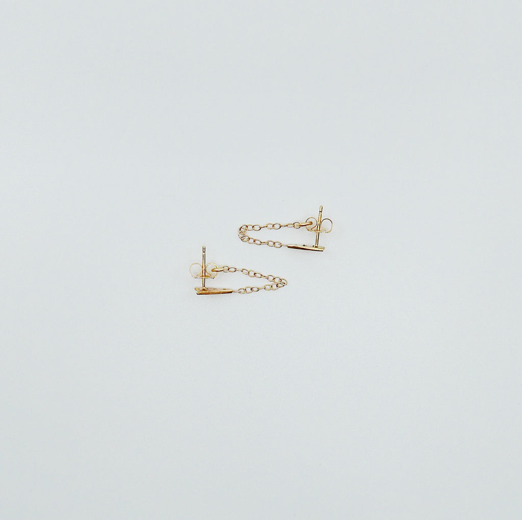 Ribbon Chained Earrings, Diamond Chained Earrings, Emerald Chained Earrings, 14k Gold chain earrings, Gold Chained earrings