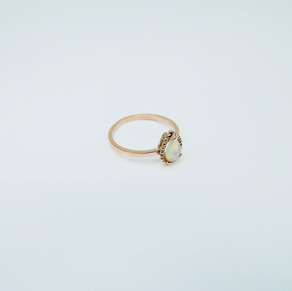 Ava Opal Ring, rainbow Opal halo ring, gold solitaire ring, pear opal ring, 14k gold opal prong engagement ring, opal halo ring