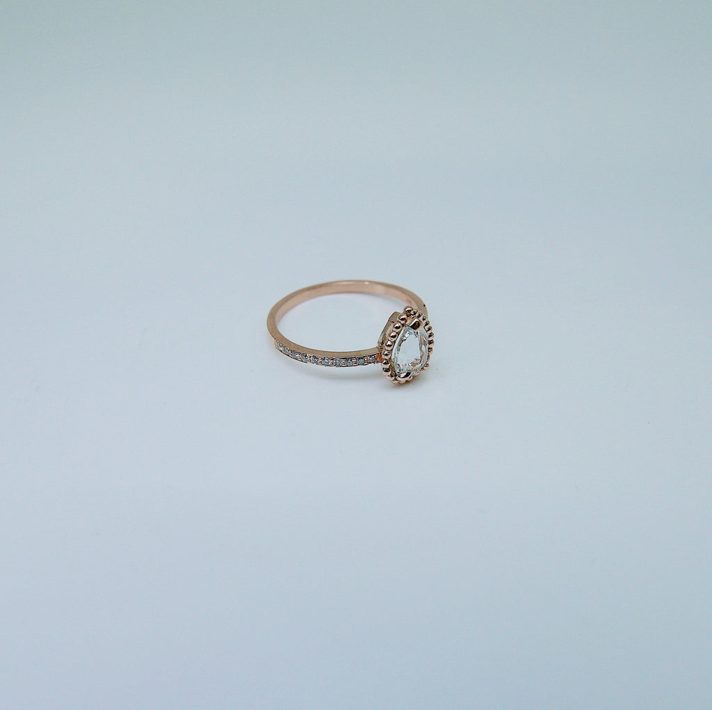 Ava Rose Cut Sapphire Ring, Light Blue Sapphire Ring, gold solitaire ring, pear ring, 14k gold sapphire engagement ring, sapphire ring