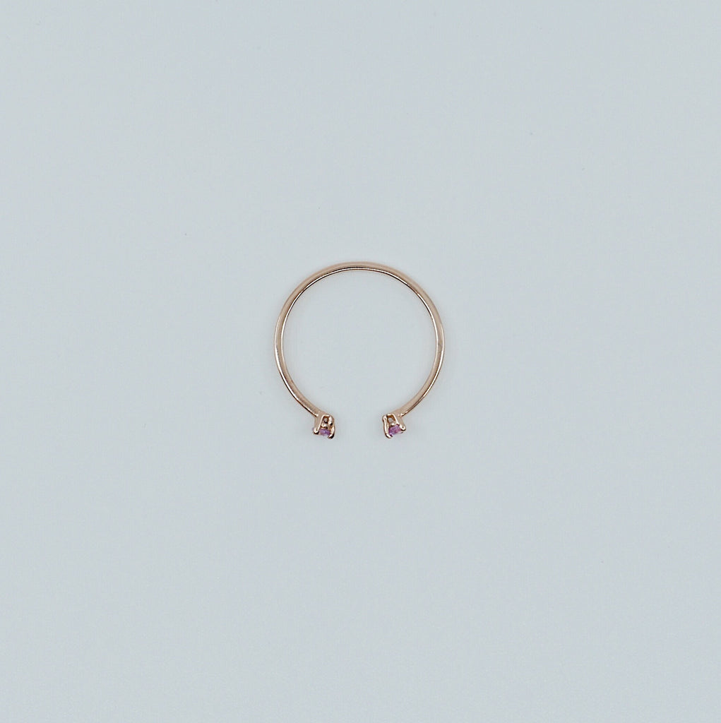 Mini pink sapphire cuff Ring, open Stacking ring, Simple pink stone ring, sapphire open band, small cuff ring, dainty gold band