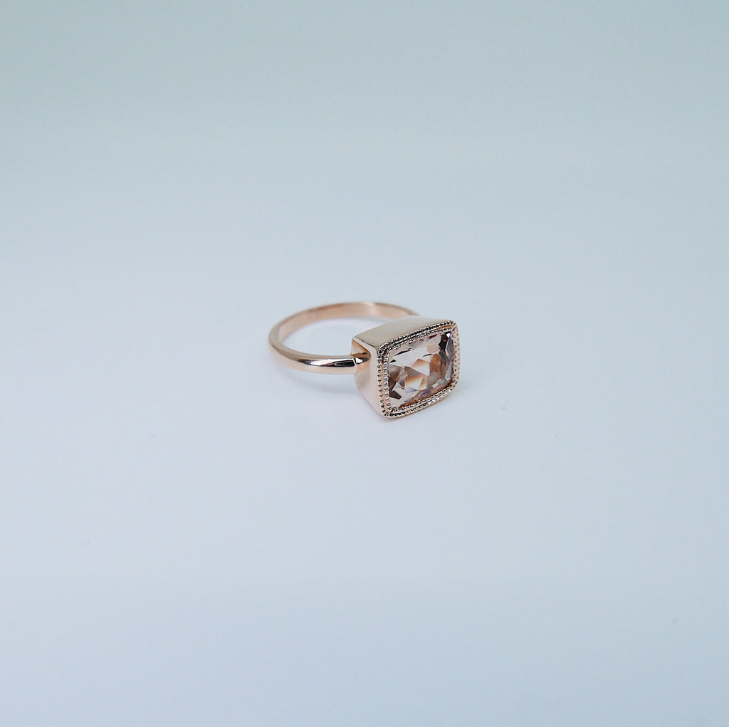 Cushion Morganite Ring, rose gold morganite ring, Rose Cut Bezel ring, statement ring, fine jewelry ring, morganite cushion rose cut ring