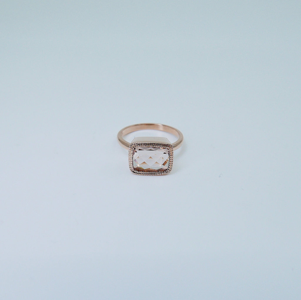 Cushion Morganite Ring, rose gold morganite ring, Rose Cut Bezel ring, statement ring, fine jewelry ring, morganite cushion rose cut ring