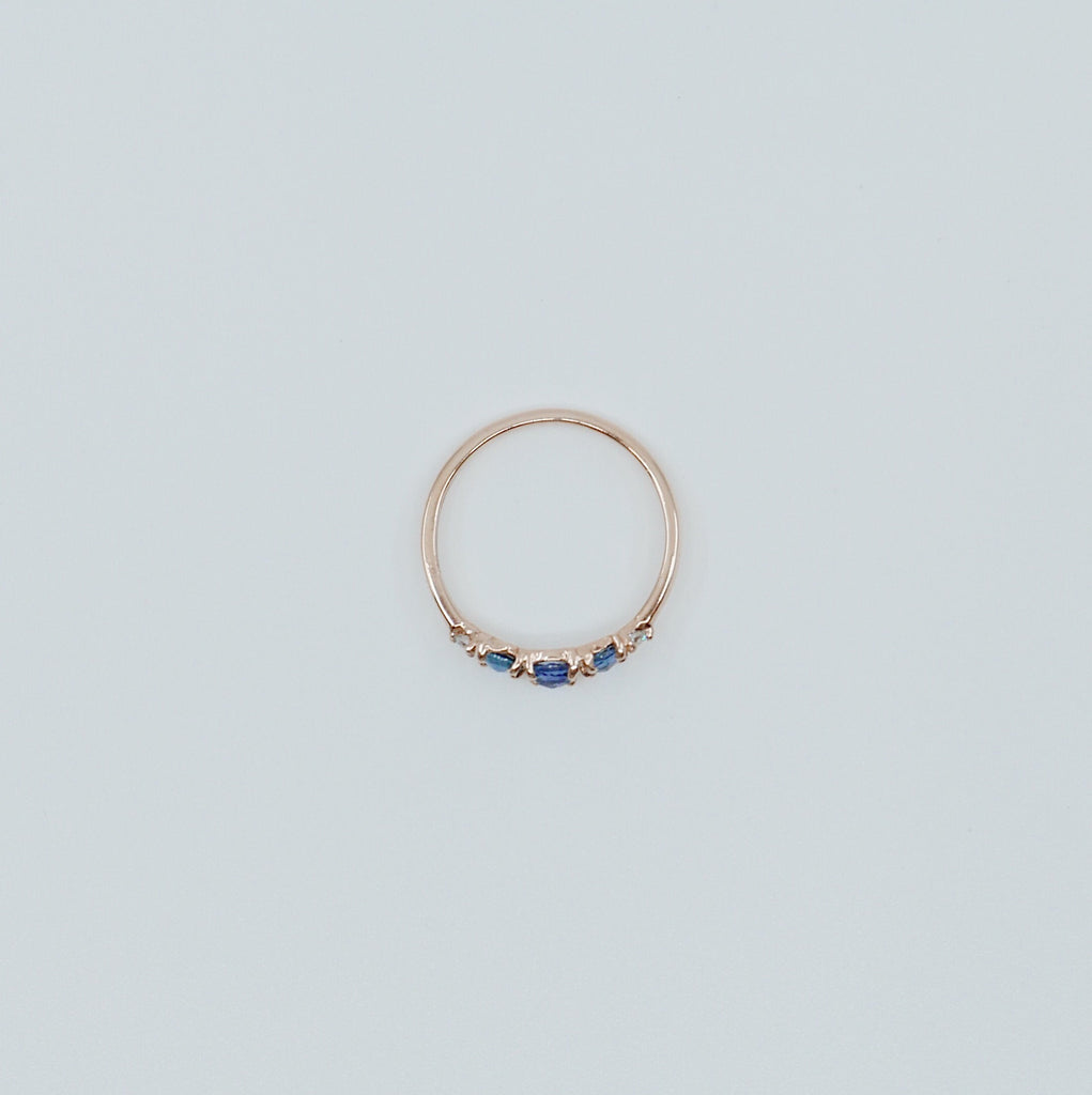 Hailey Sapphire and Diamond five stone ring, 5 stone band, rose cut Sapphire and diamond ring, 14k gold stone ring, five stone ring