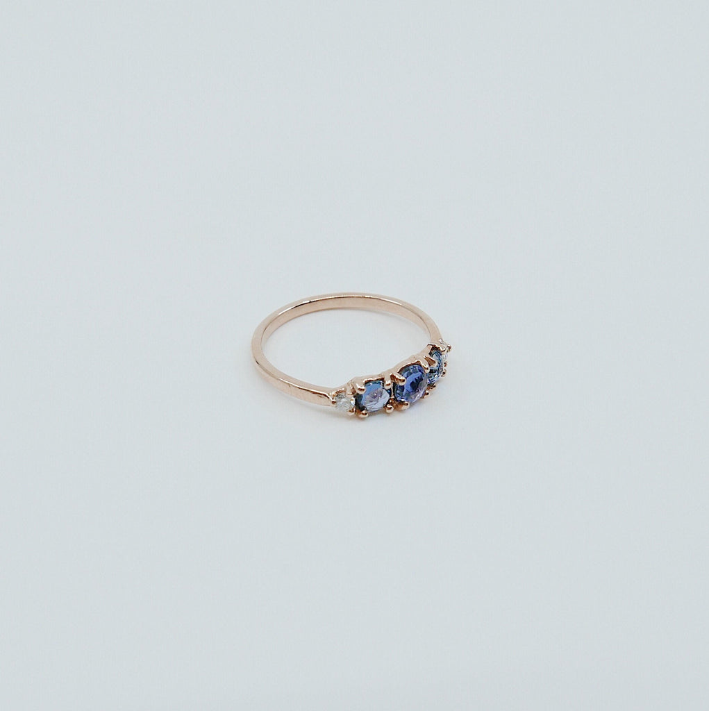 Hailey Sapphire and Diamond five stone ring, 5 stone band, rose cut Sapphire and diamond ring, 14k gold stone ring, five stone ring