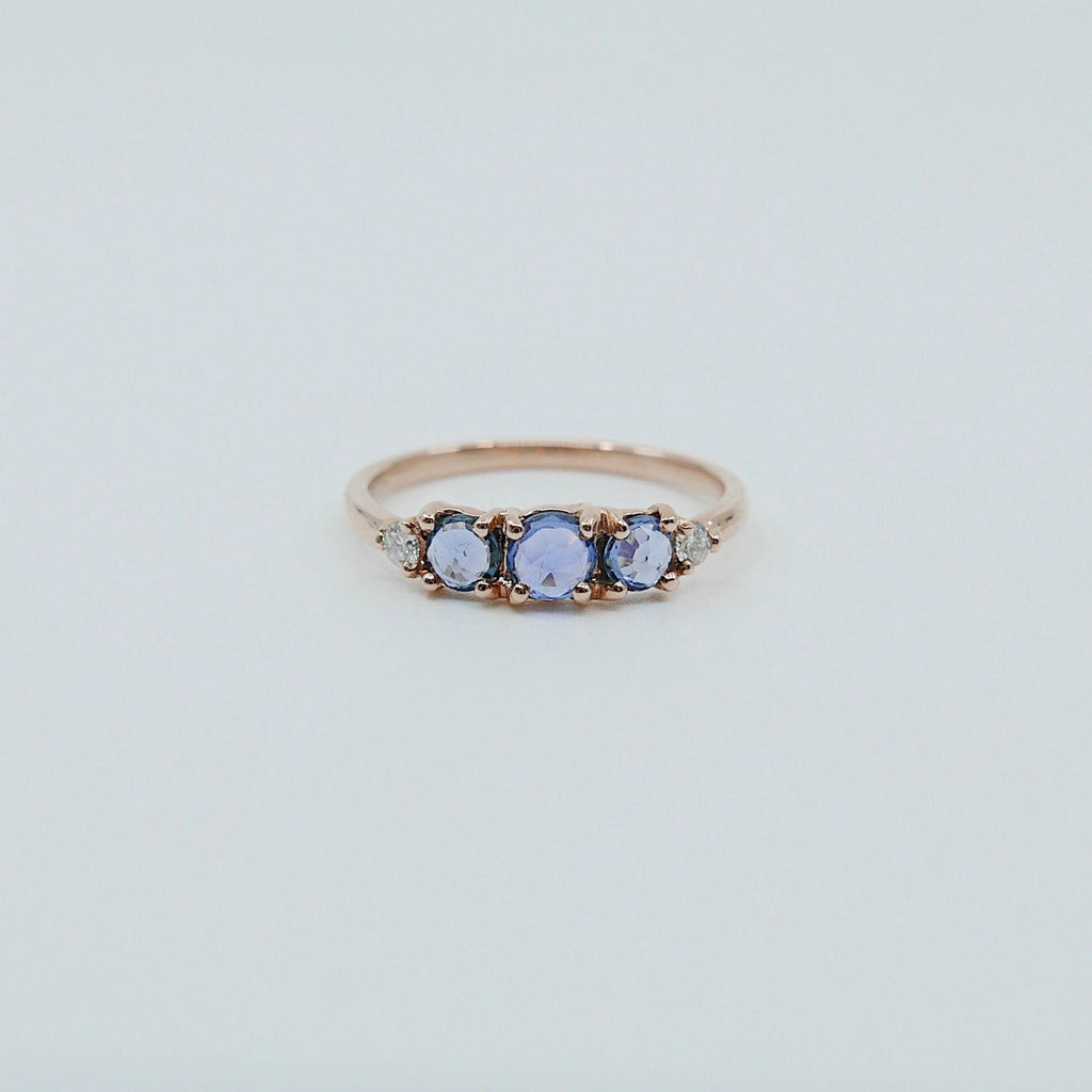 Hailey Sapphire and Diamond five stone ring, 5 stone band, rose cut Sapphire and diamond ring, 14k gold stone ring, five stone ring