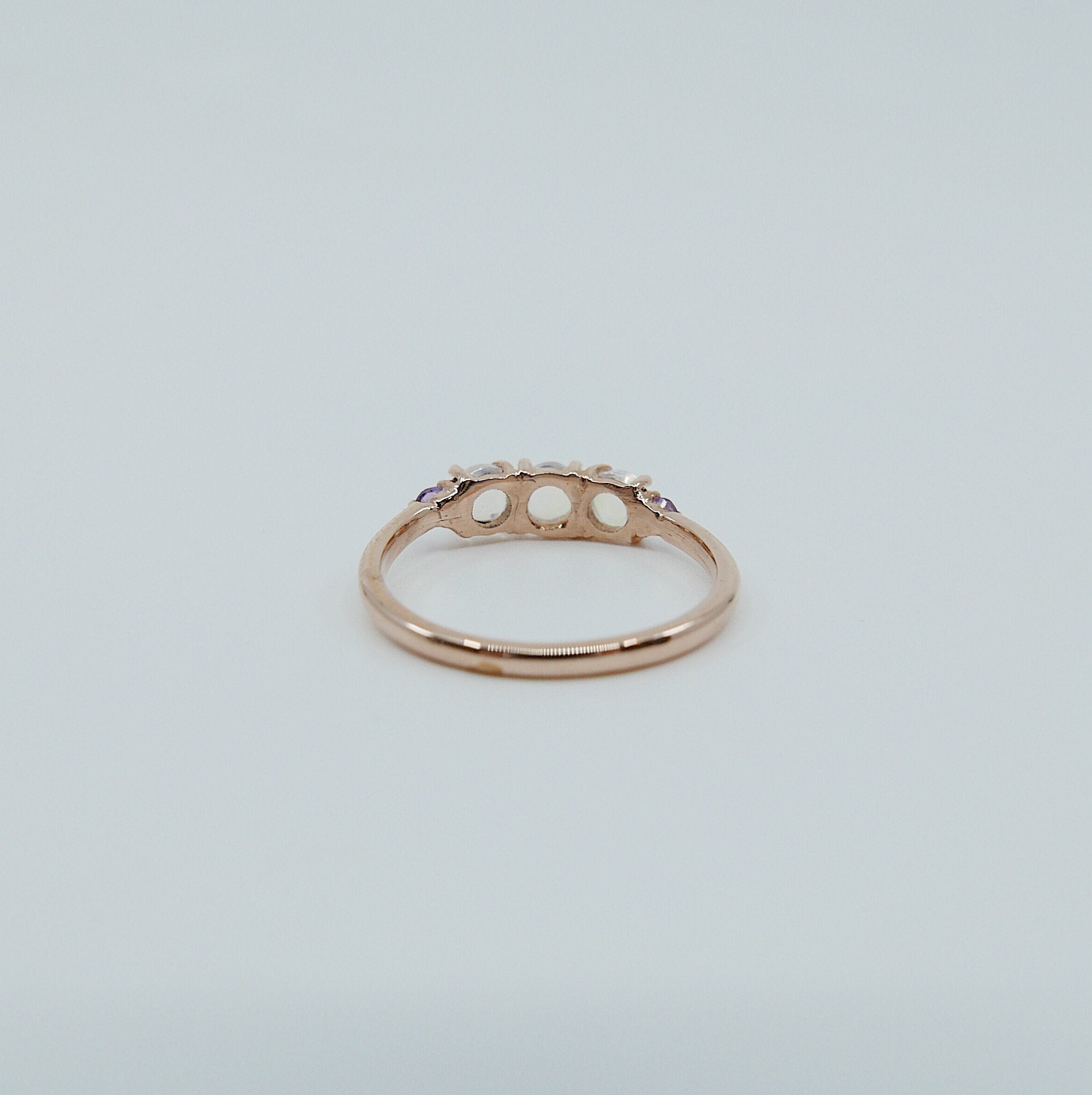 Hailey Moonstone Five Stone Ring, Moonstone and Amethyst band, 14k gold glowing stone ring, five stone ring, cabochon moonstone ring