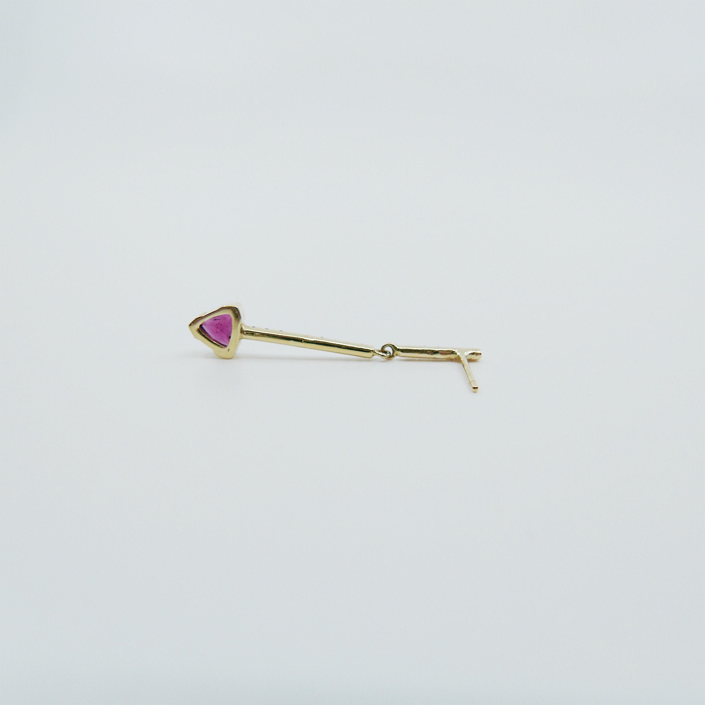 Sticks and Stones Trillion Duo Earring, 14k Gold Rhodolite Garnet Bar Earring, 14k Gold Sapphire Dangle Earring