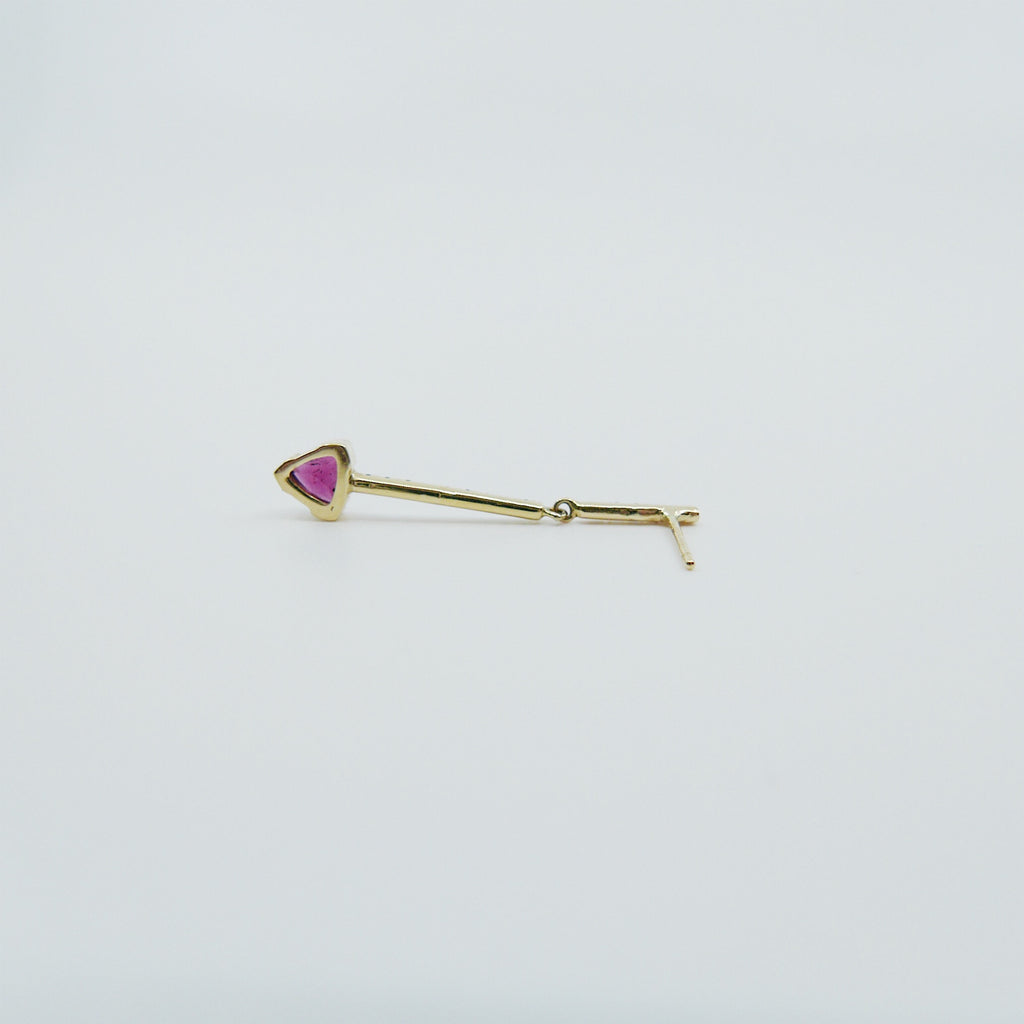 Sticks and Stones Trillion Duo Earring, 14k Gold Rhodolite Garnet Bar Earring, 14k Gold Sapphire Dangle Earring