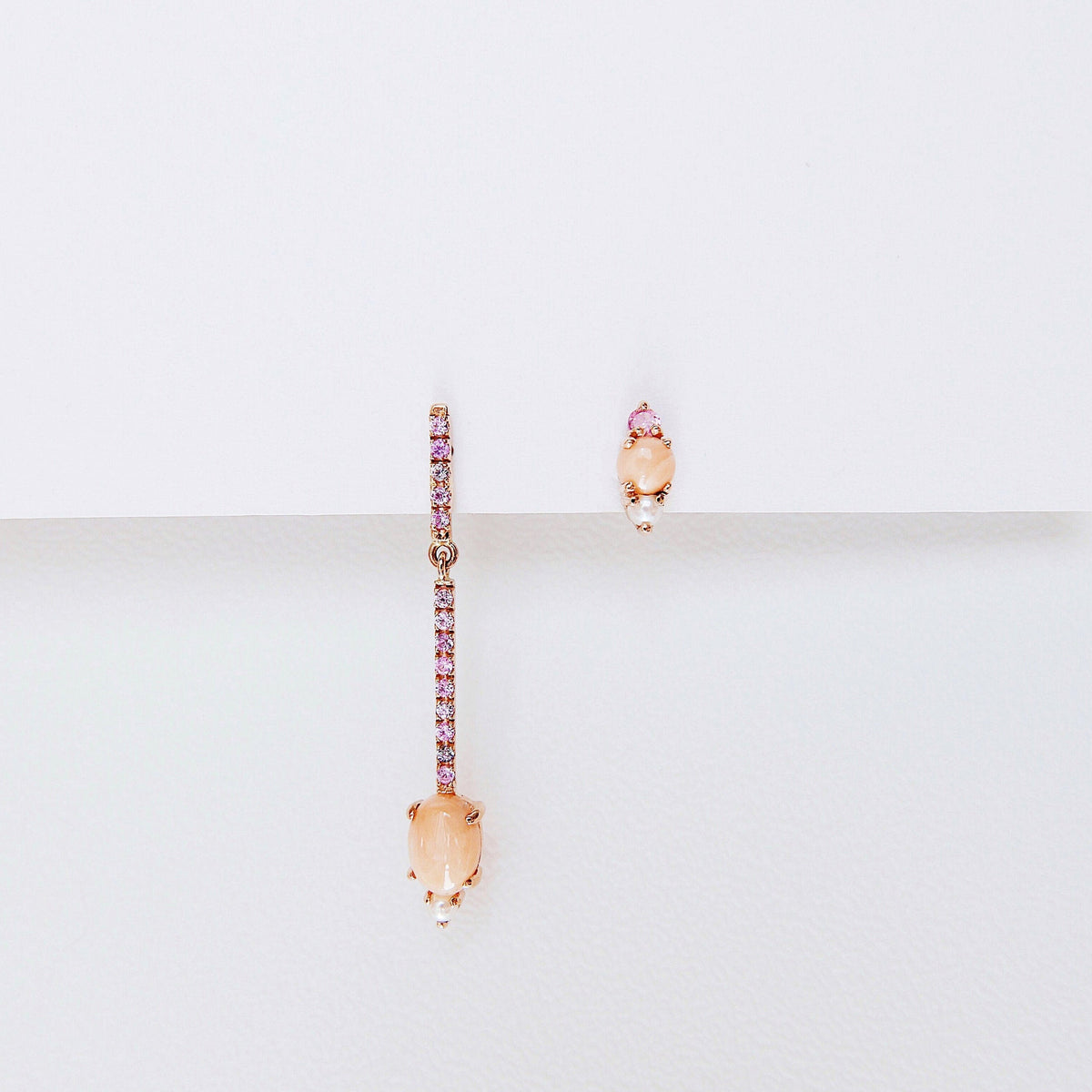 Sticks and Stones Oval Duo Earring, 14k Gold Coral and Diamond Bar Earring, 14k Gold Sapphire Dangle Earring