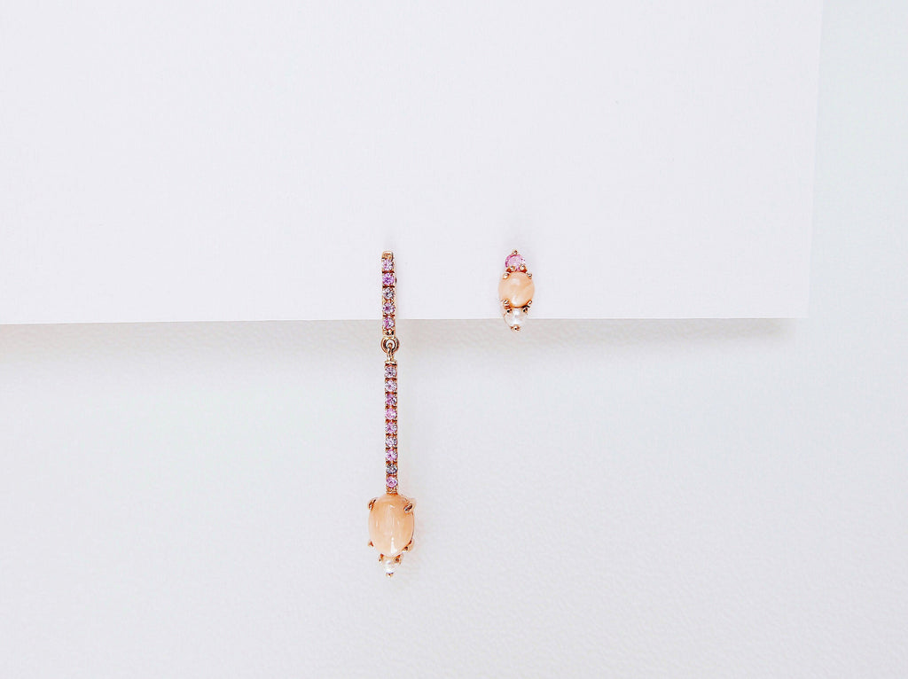 Sticks and Stones Oval Duo Earring, 14k Gold Coral and Diamond Bar Earring, 14k Gold Sapphire Dangle Earring