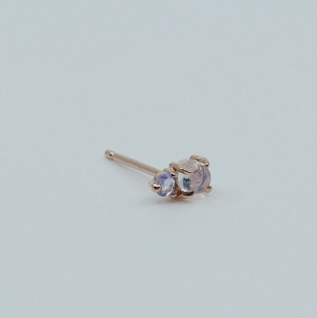 Duo Moonstone and Tanzanite Stud Earring, Moonstone and Tanzanite Post, Mini Moonstone and Tanzanite Earrings