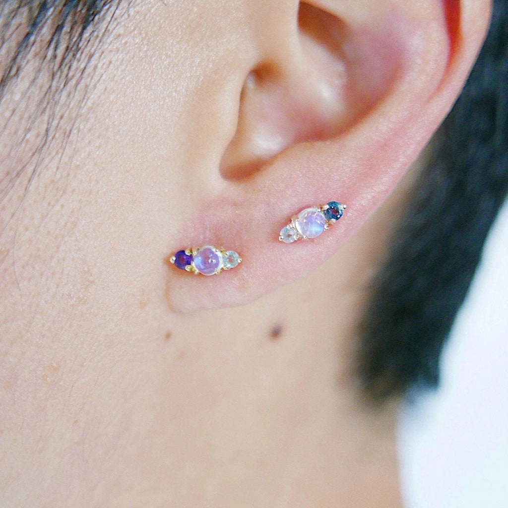Trio Moonstone Earring, Moonstone, Aquamarine, Amethyst