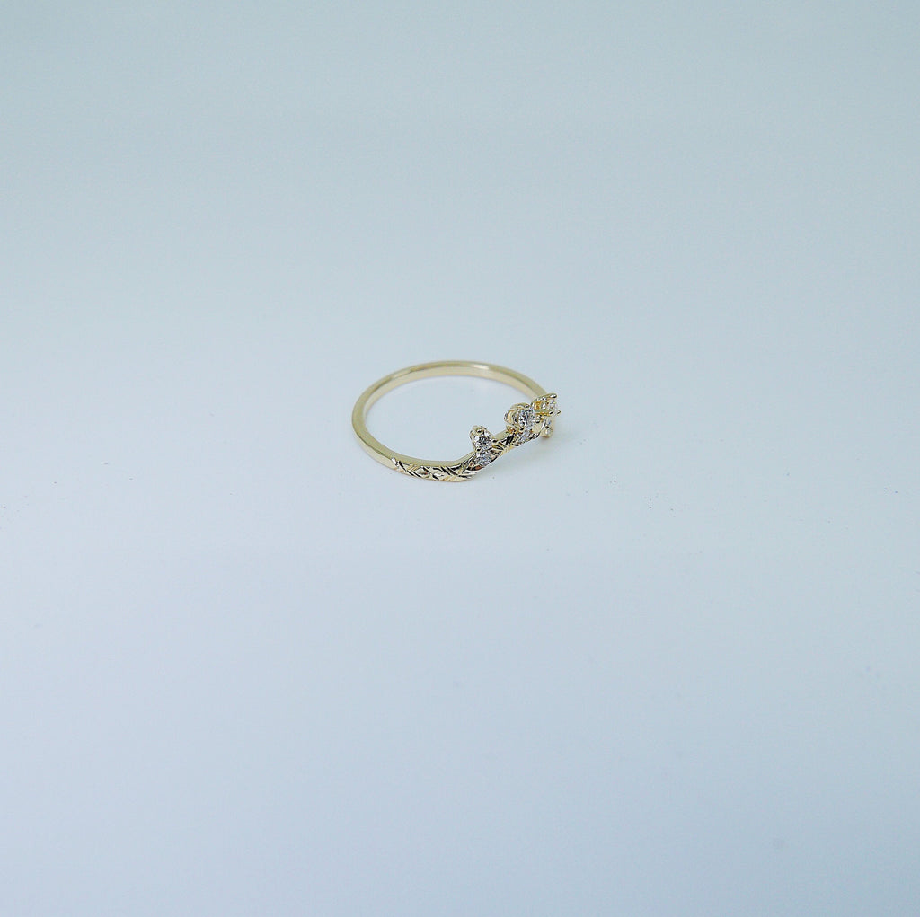 Scattered Diamond Arc Deluxe Ring, 14k gold arc ring, delicate dainty thin ring, stacking ring, wedding band, rose gold ring, diamond band